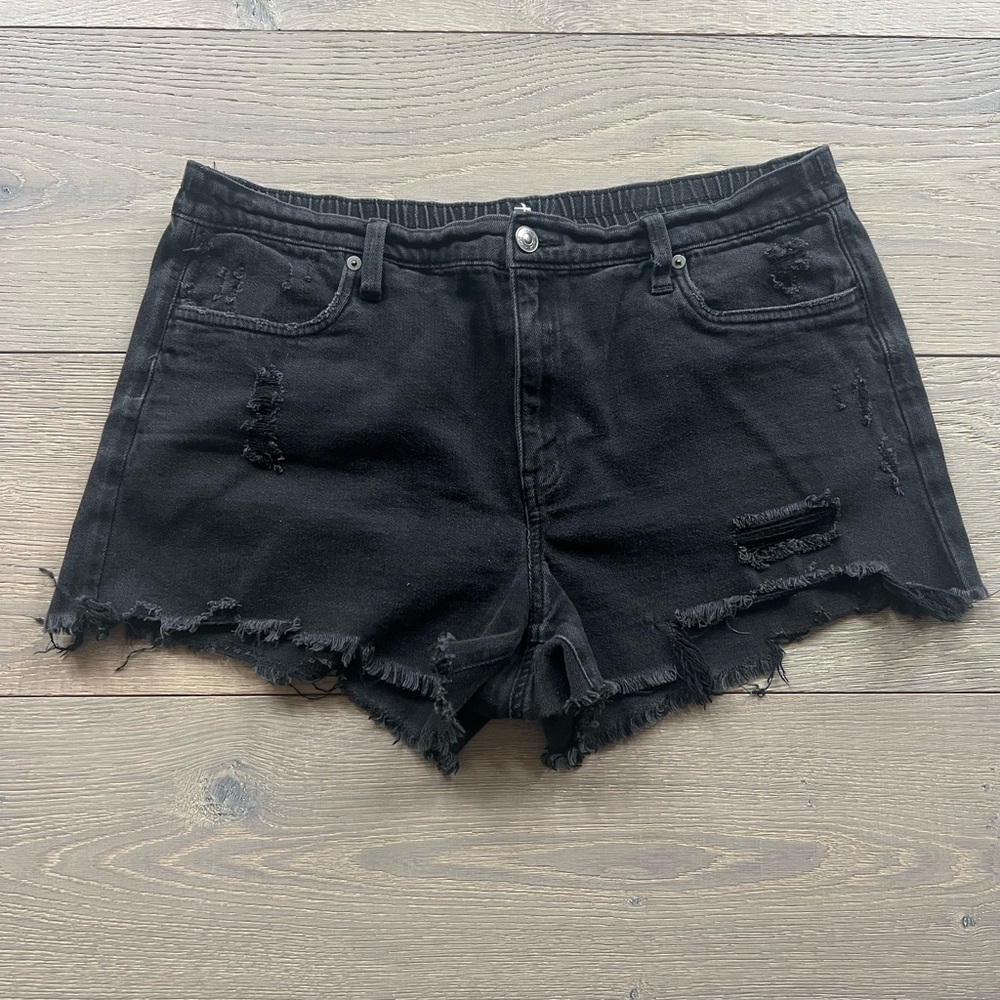 Aerie Black Denim Distressed Large Elastic Waistband